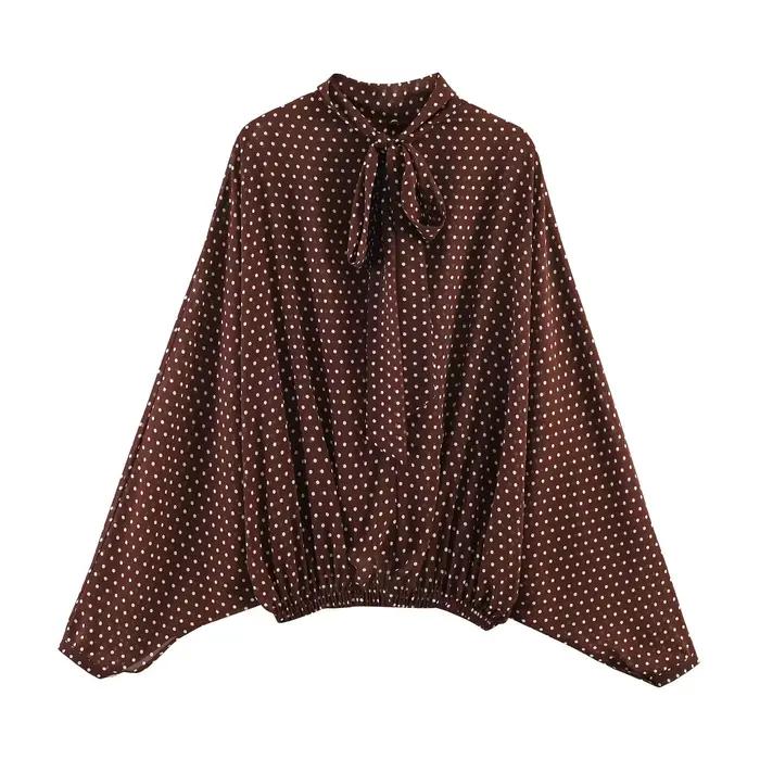Jupes mi-longues imprimées à pois, ensembles deux pièces pour femmes, chemisier Chic avec nœud noué,