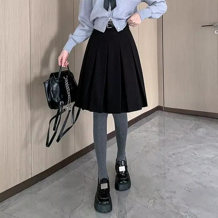 Jupe plissée de Style collégial pour femmes, nouvelle jupe mi-longue taille haute trapèze avec genou