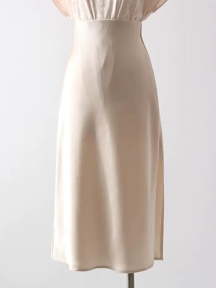 Jupes midi en satin pour femmes, luxueuses, d'été, noires, formelles, en soie, pour le bureau, avec 