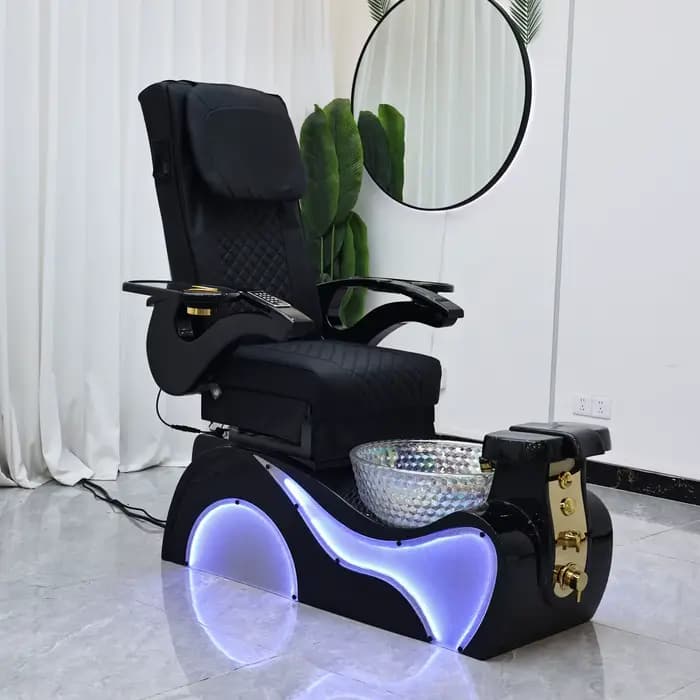 Fauteuil de pédicure électrique avec lumière LED, massage du dos, en cuir PU, canapé de manucure et 