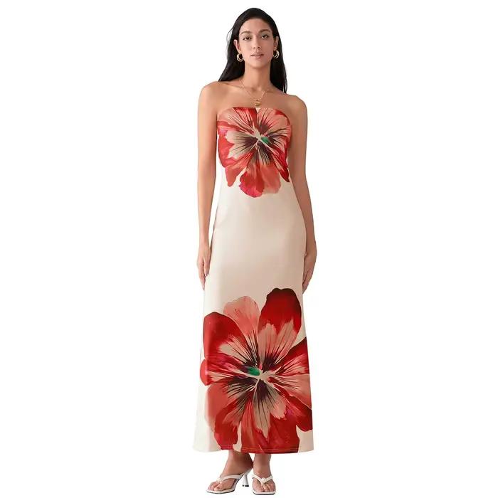 Robe longue à imprimé Floral pour femmes, sans bretelles, Tube, pour soirée, élégante, mode d'été, r