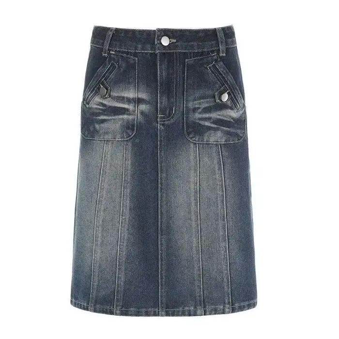 Jupe en jean Vintage américaine, taille haute, Cargo, décontractée, ligne a, 2026