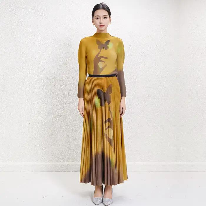Livraison rapide ensembles de jupes femmes 2 pièces tenues Miyake conception plissée automne ensembl