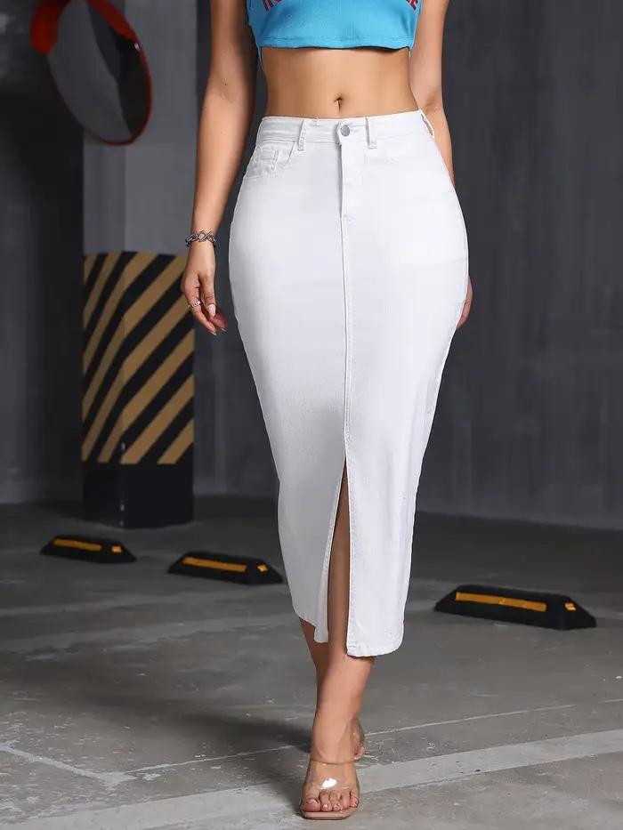 Nouvelle jupe trapèze mi-longue pour femme avec fente, style simple