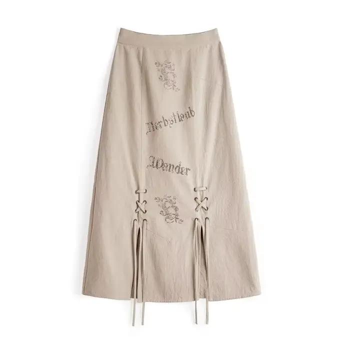 Jupe mi-longue Maden pour femme, style sirène, imprimé rétro américain, coupe trapèze, design décont