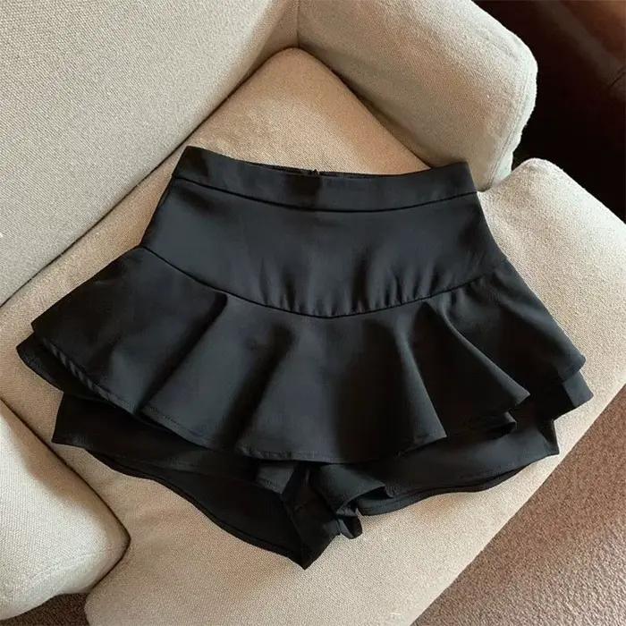 Jupes trapèze d'été pour femmes, mini-jupe coréenne taille haute à volants et fermeture éclair, jupe