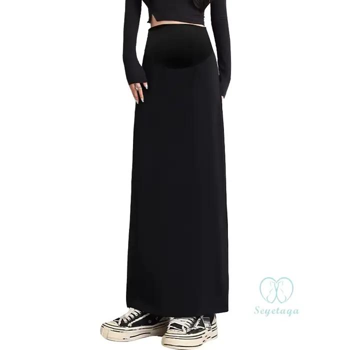Jupes Maxi sulfNoires à Fente Arrière pour Femme Enceinte, Bas Crayon Décontracté, Taille artificiel