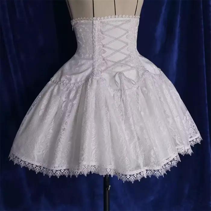 Jupe courte en dentelle SK, sous-culture Lolita, noir et blanc, taille haute, à lacets, pour filles,