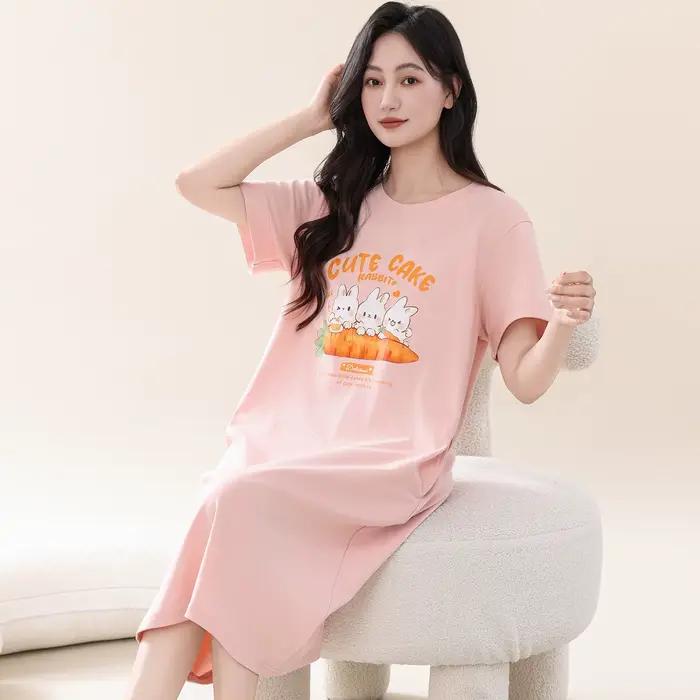 Chemises de nuit d'été en pur coton pour femme, vêtements de détente décontractés pour la maison, lo