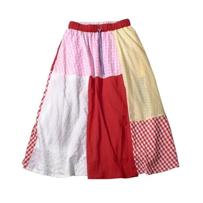 Jupe mi-longue patchwork à carreaux pour femme par imakokoni, jupe mi-longue originale d'été à fleur
