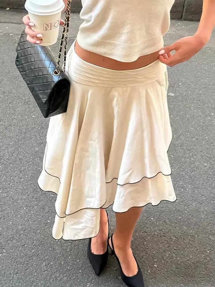 Jupe asymétrique à volants superposés pour femme, taille basse sexy, avec empiècements et ourlet irr