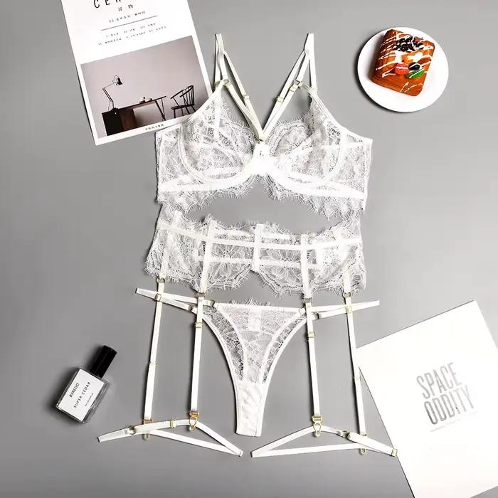 Ensemble de lingerie sexy pour femmes 2026, lingerie sexy en dentelle, tentation de nuit sombre, den