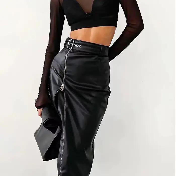 Nouvelles jupes en cuir PU ajustées pour femmes, style printemps, jupes trapèze vintage décontractée