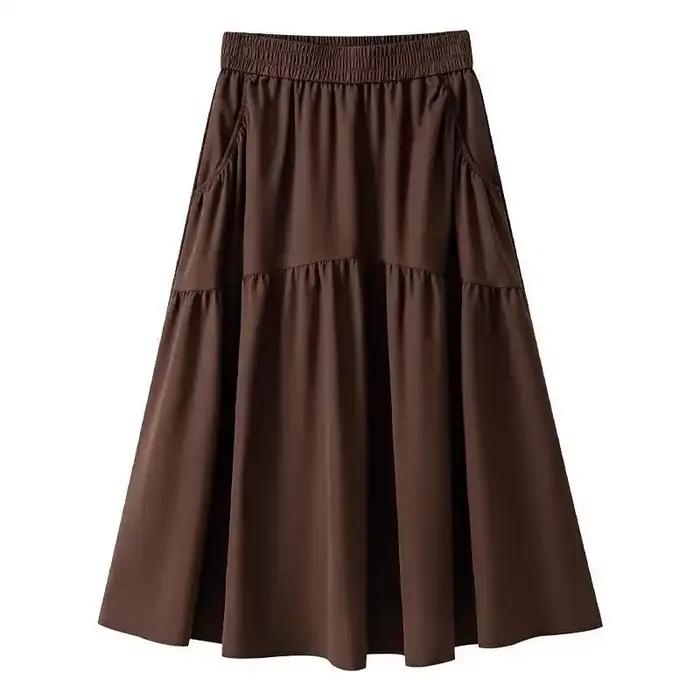 Jupe longue à volants taille haute pour femme avec taille élastique