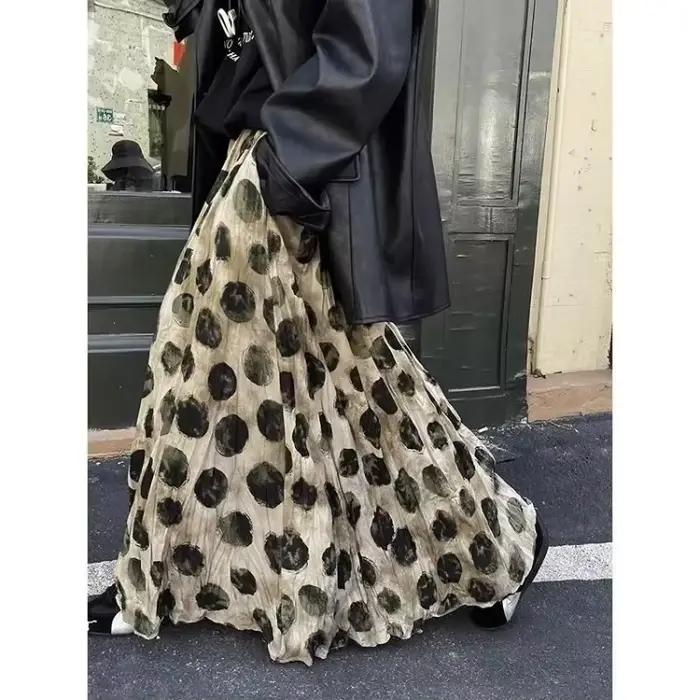 Nouvelle jupe trapèze pour femme printemps 2026, motif vague rouge vintage, taille haute mi-longue s