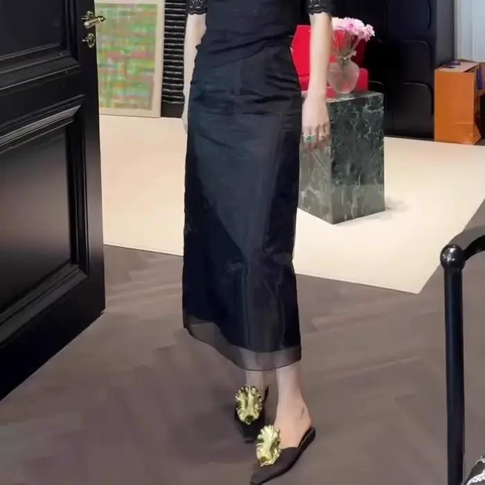 Nouvelle jupe d'été en maille française pour femme, taille haute, drapée, coupe trapèze, couleur uni