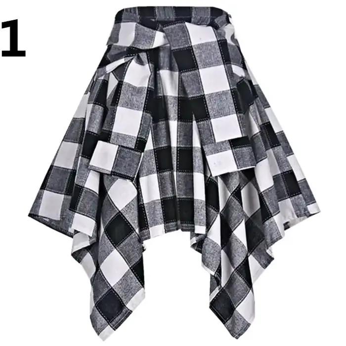 Mini jupe plissée à carreaux pour femmes, à lacets, Streetwear, Harajuku, Vintage, Irrégulier, Sport