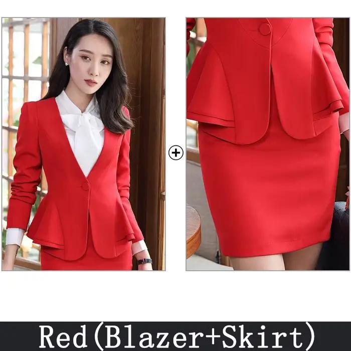 Blazer et jupe slim pour dames de bureau, ourlet à volants, bouton unique, olympiques jupe monochrom