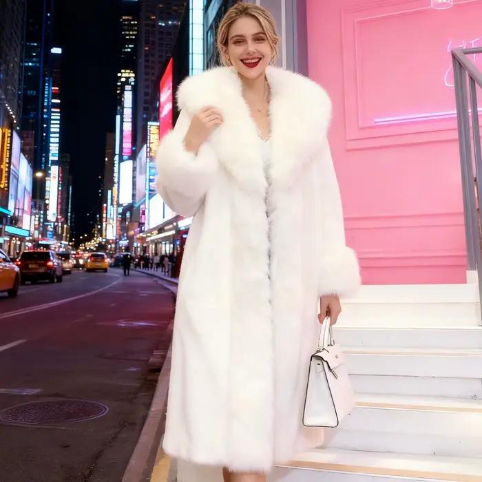 Manteau Long en fausse fourrure pour femme, épais et chaud, col rabattu, Streetwear Y2k, vêtements d