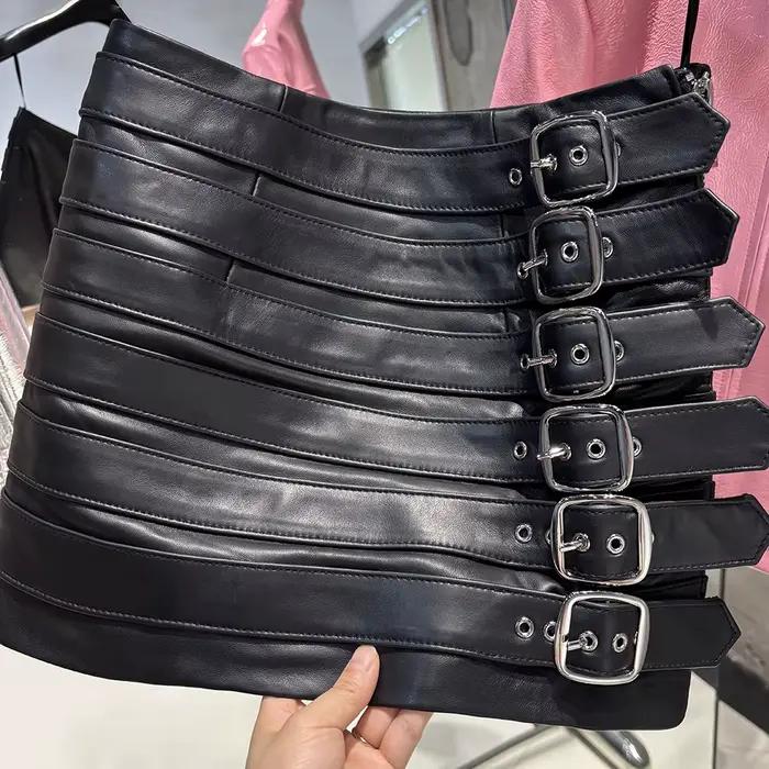 YOLOAgain 2025 automne mode en cuir véritable Mini jupe femmes jupe crayon femme Streetwear