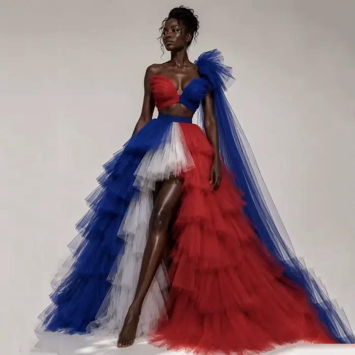 Jupe de mode en tulle à volants, blanche, bleue, rouge, pour femme, sur mesure, superposée, pour soi