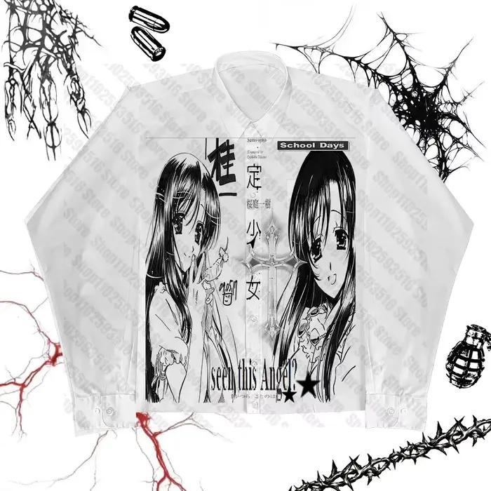Vêtements à manches longues pour femmes, chemise surdimensionnée, Футudenze Y2k, imprimé Anime, mode