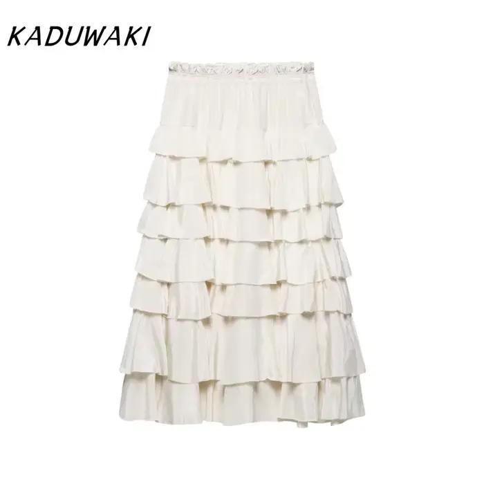 KADUWAKI jupe Midi à volants femmes Vintage jupe à volants femme nouvelle mode élégante solide jupes