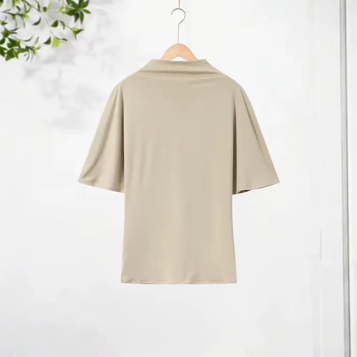 Ensemble jupe élégante à ourlet irrégulier pour femme, haut à manches courtes et col semi-montant, j