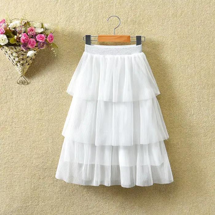 Jupe superposée en mousseline de soie pour filles, jupe de princesse blanche, vêtements pour adolesc