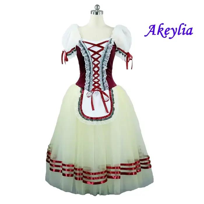 Robe Giselle bordeaux, robe Tutu longue de Ballet de Village paysanne, Costume de scène de Ballet Na
