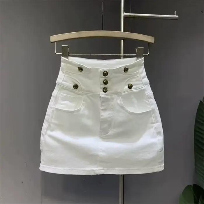 Jupe en jean blanc taille haute pour femmes, Y2k, coupe cintrée, moulante, Vintage, assortie avec to