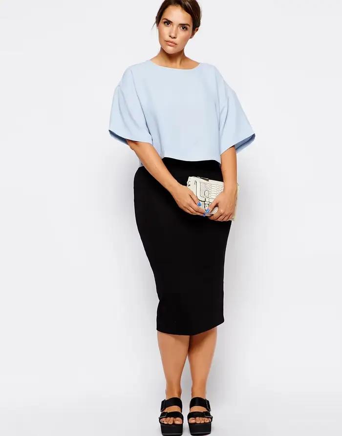 Jupe mi-longue élégante pour femme, grande taille, taille élastique, gaine noire, jupe crayon femme,