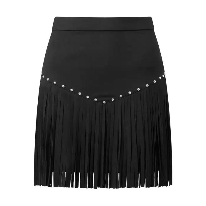 Jupe à franges pour femme, style cowgirl western, couleur unie, taille haute, mini-jupe pour les fêt