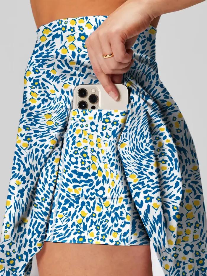 Jupe de Tennis 2 en 1 pour femmes, avec poches, imprimé feuilles vertes, taille haute, athlétique, c