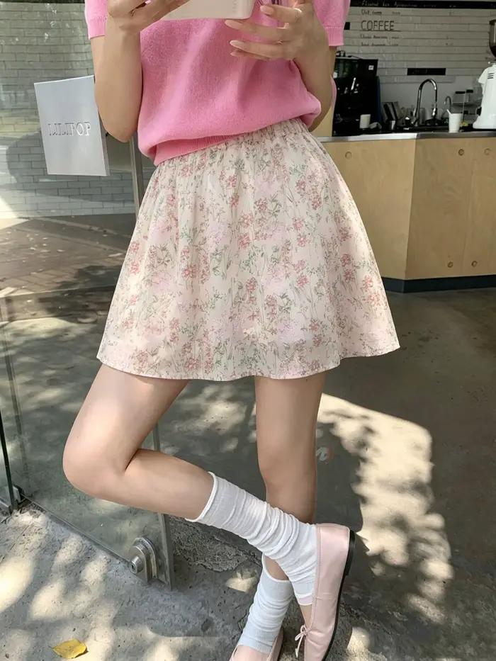 Jupe courte en dentelle florale Sweet Wind pour femme, taille haute, coupe trapèze, fermeture éclair