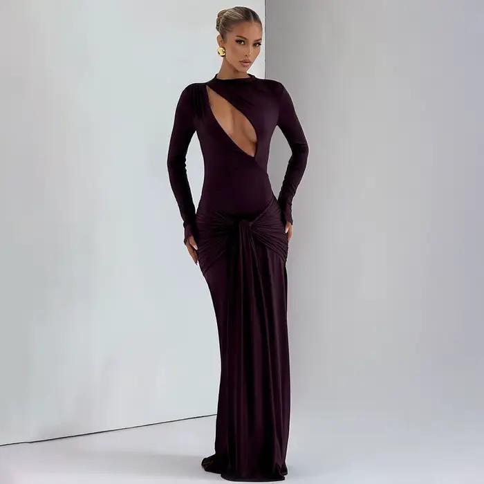 Robe de soirée de Style Banquet, jupe longue élégante, robe Sexy serrée creuse à col rond et manches