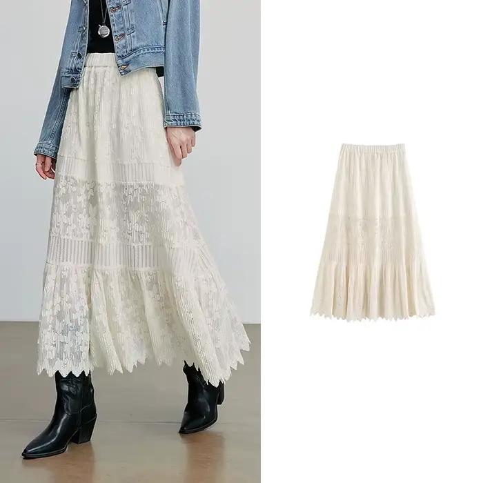 TOYOUTH femmes dentelle jupe 2025 automne nouveau Style Boho Style couche épissage taille élastique 