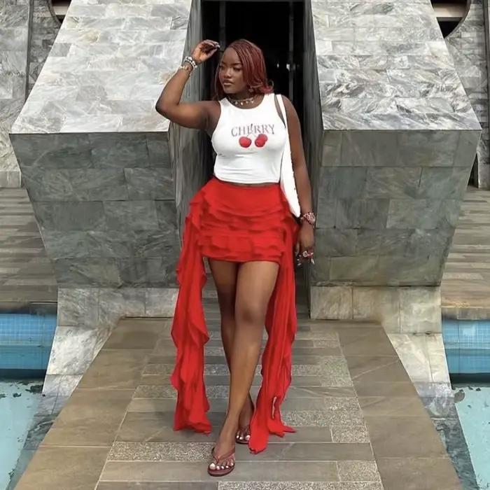 Jupe asymétrique rouge sans haut, mini-jupe superposée pour femme, jupe de danse printemps-été, jupe