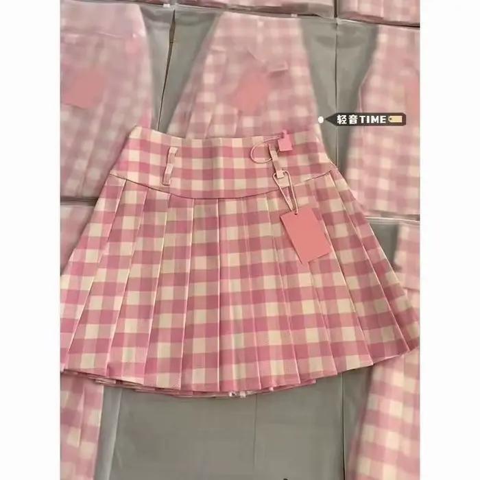 Jupe plissée à carreaux rose pour femmes, avec ceinture, détail, Sexy, Chic, mode, décontractée, vêt