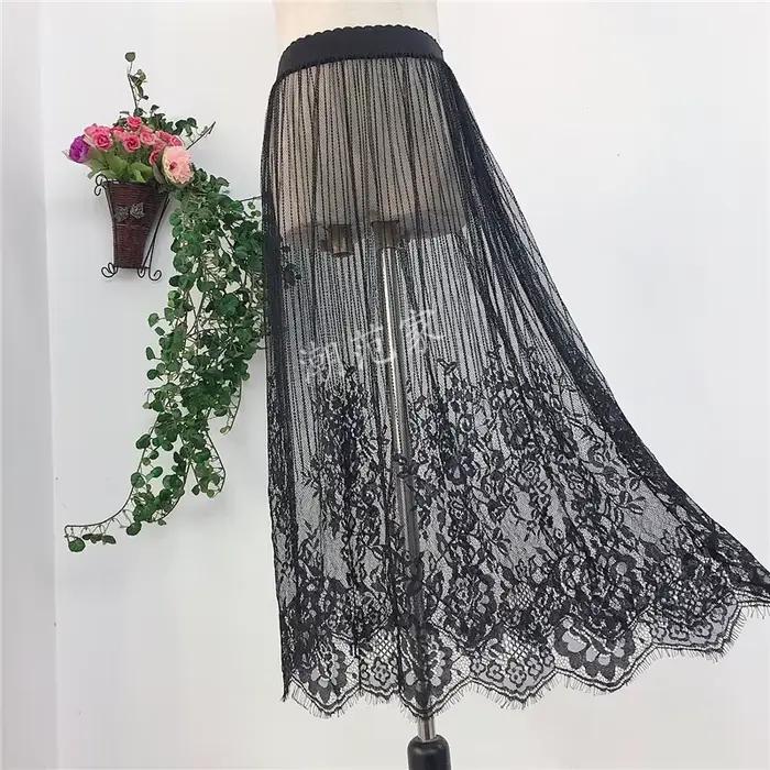 Jupe trapèze en maille de dentelle pour femme, jupon transparent, une couche, jupe mi-longue en tull