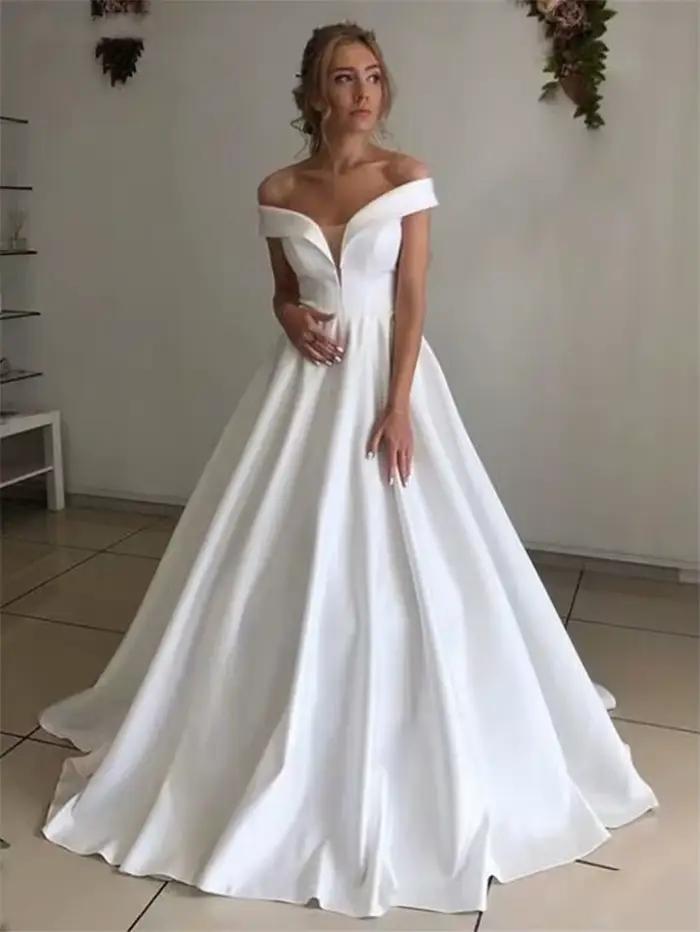 Nouveauté Robe De mariée en Satin pour femme Robe De Noiva Robe De soirée mariée Simple robes De Fie