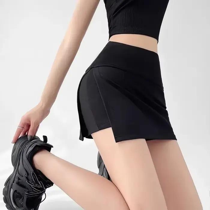 Jupes fendues sur le côté pour femmes, taille haute, ligne A, couleur unie, slim, short de sport, st