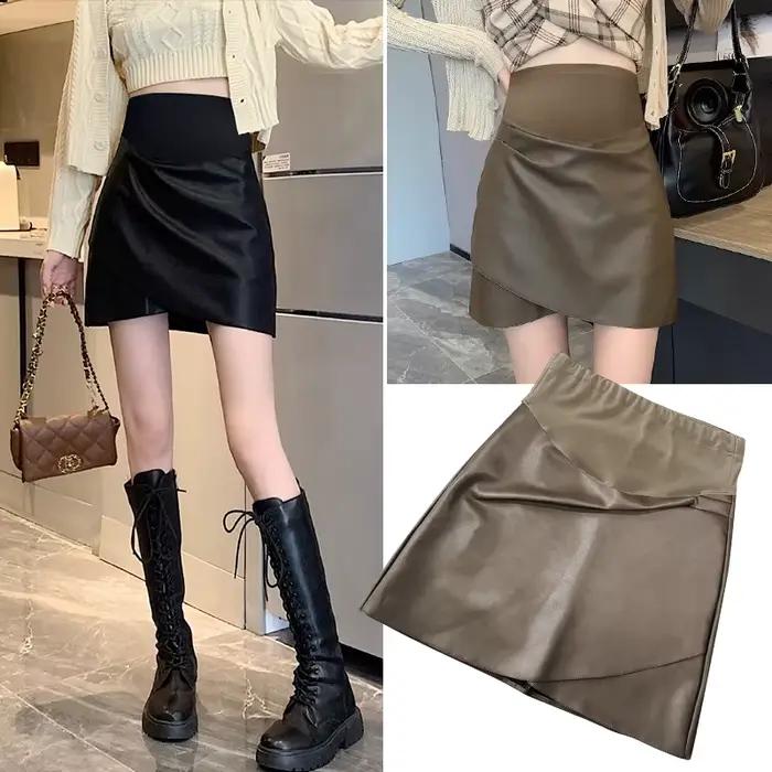 Jupes en PU irrégulières pour femmes enceintes, taille élastique, ventre crayon, vêtements d'automne