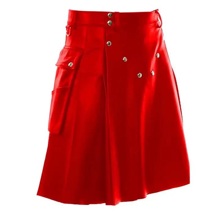 Jupe de Festival de fête kilt écossais en simili cuir avec poches cargo jupe plissée en cuir multico