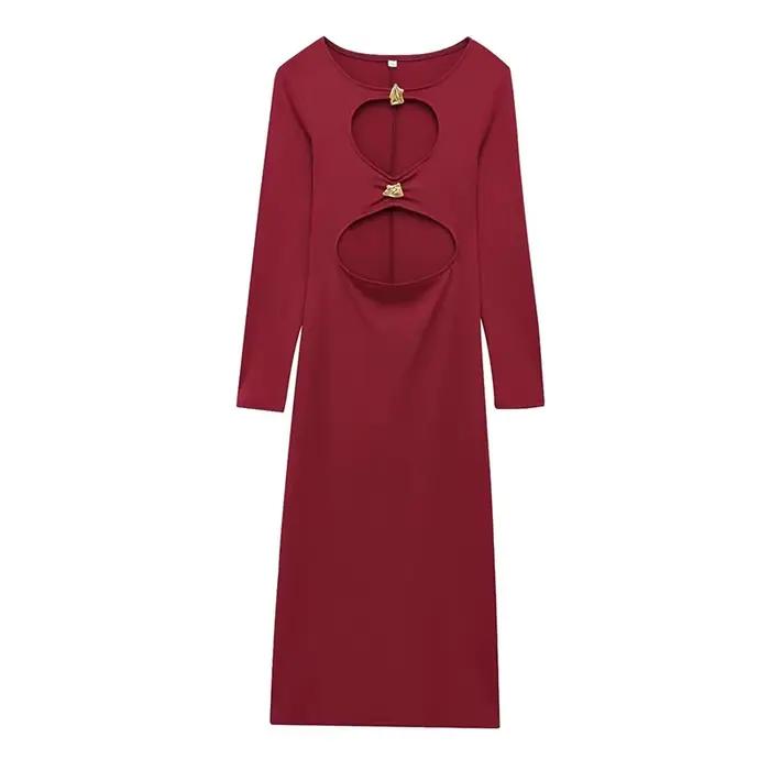Robe fendue au dos évidé pour femmes, robes sexy, coupe couvertes, manches longues, sans bretelles, 