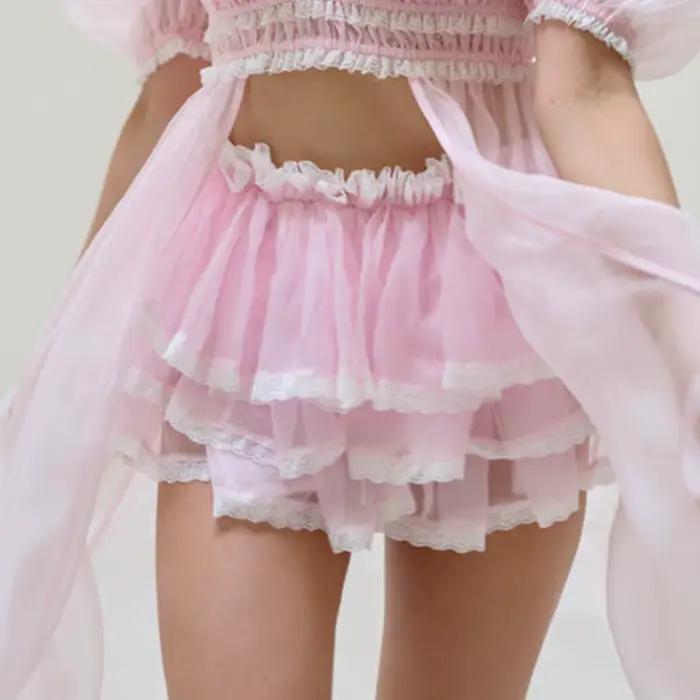 Femmes Mini jupes taille haute dentelle garniture couches à volants Tulle jupe été gothique Punk Kaw