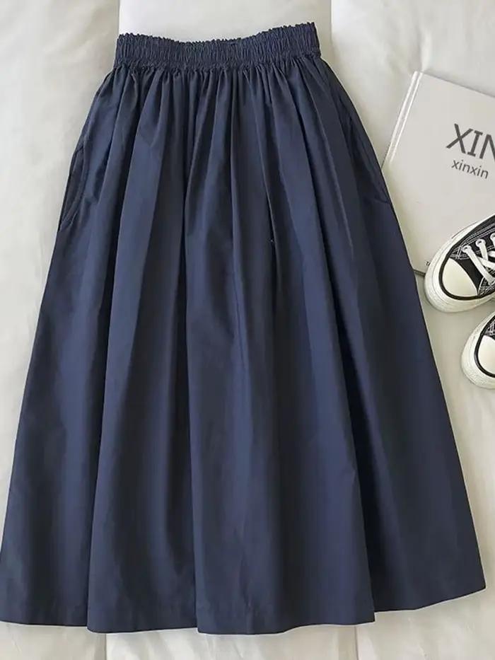 Jupe longue blanche pour femmes, taille haute, ligne a, longueur aux genoux, poches plissées, décont