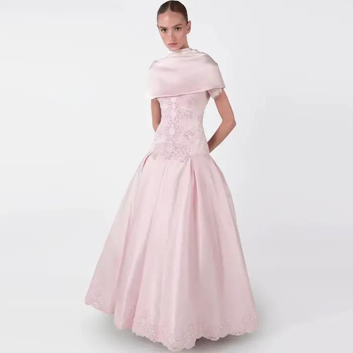 Robe de soirée simple en satin à col en V, avec appliques en dentelle et paillettes, robes de célébr