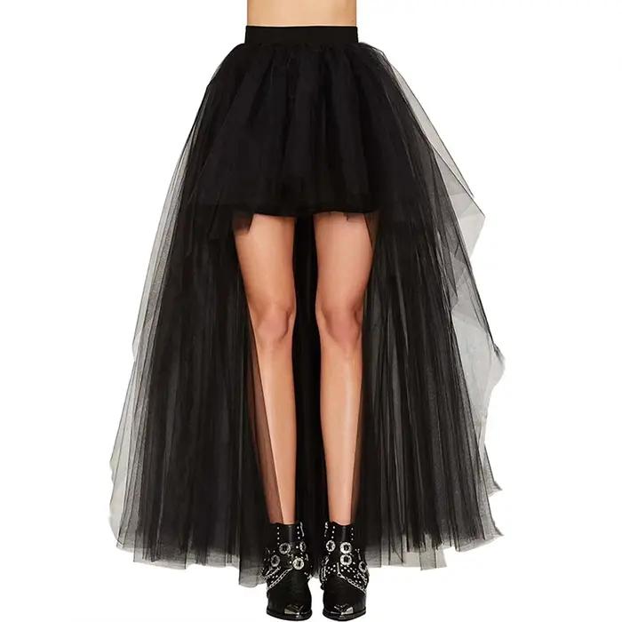 Jupe tutu élégante en tulle noir à ourlet asymétrique pour femme, idéale pour les soirées