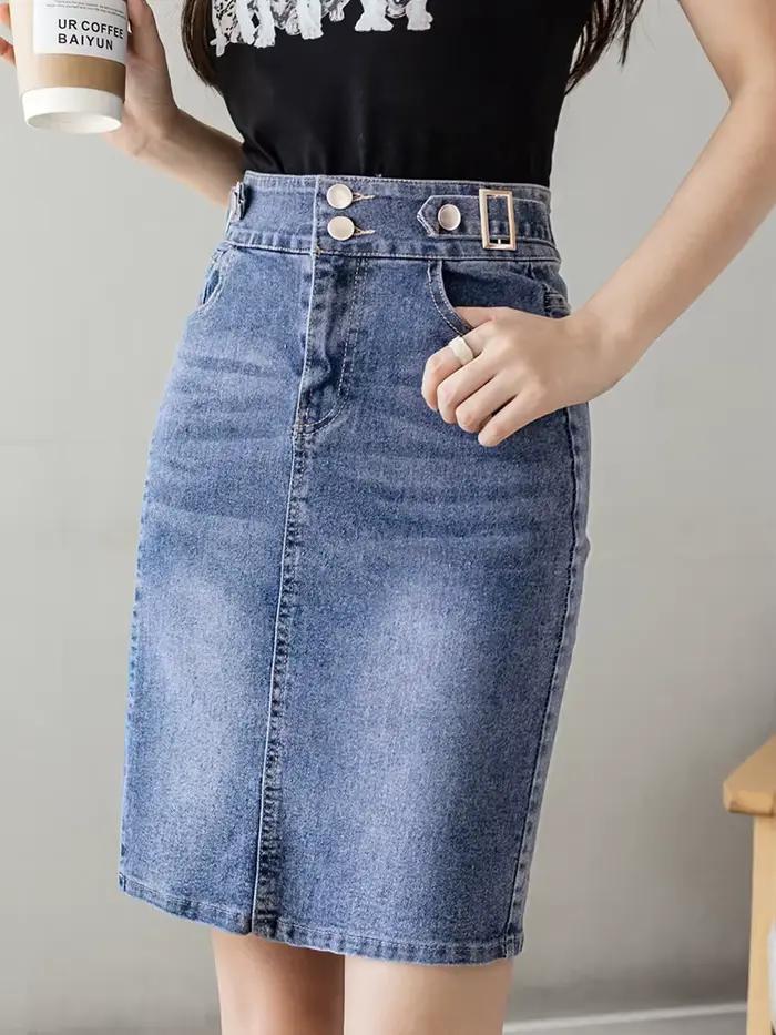 Automne 2025 grande taille Jupe pour femmes taille haute grande taille fente noir ou bleu jean jupes